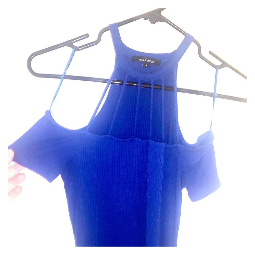 Royal blue strap oh shirt! Super flattering.